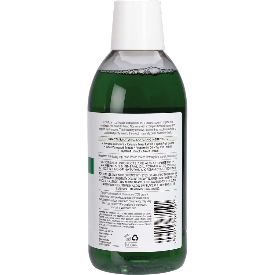 dr. organic aloe vera refreshing mouthwash 500ml