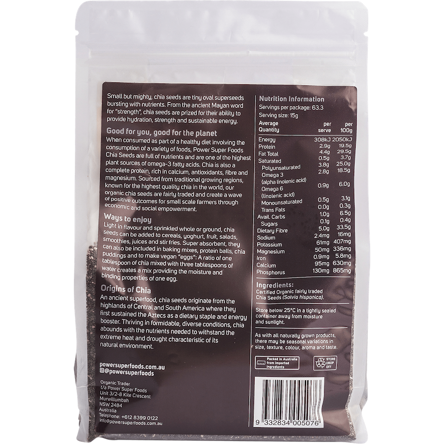 power super foods chia seeds organic 950g