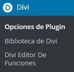 Elemento de navegación de DIVI en el panel de administración de WordPress
