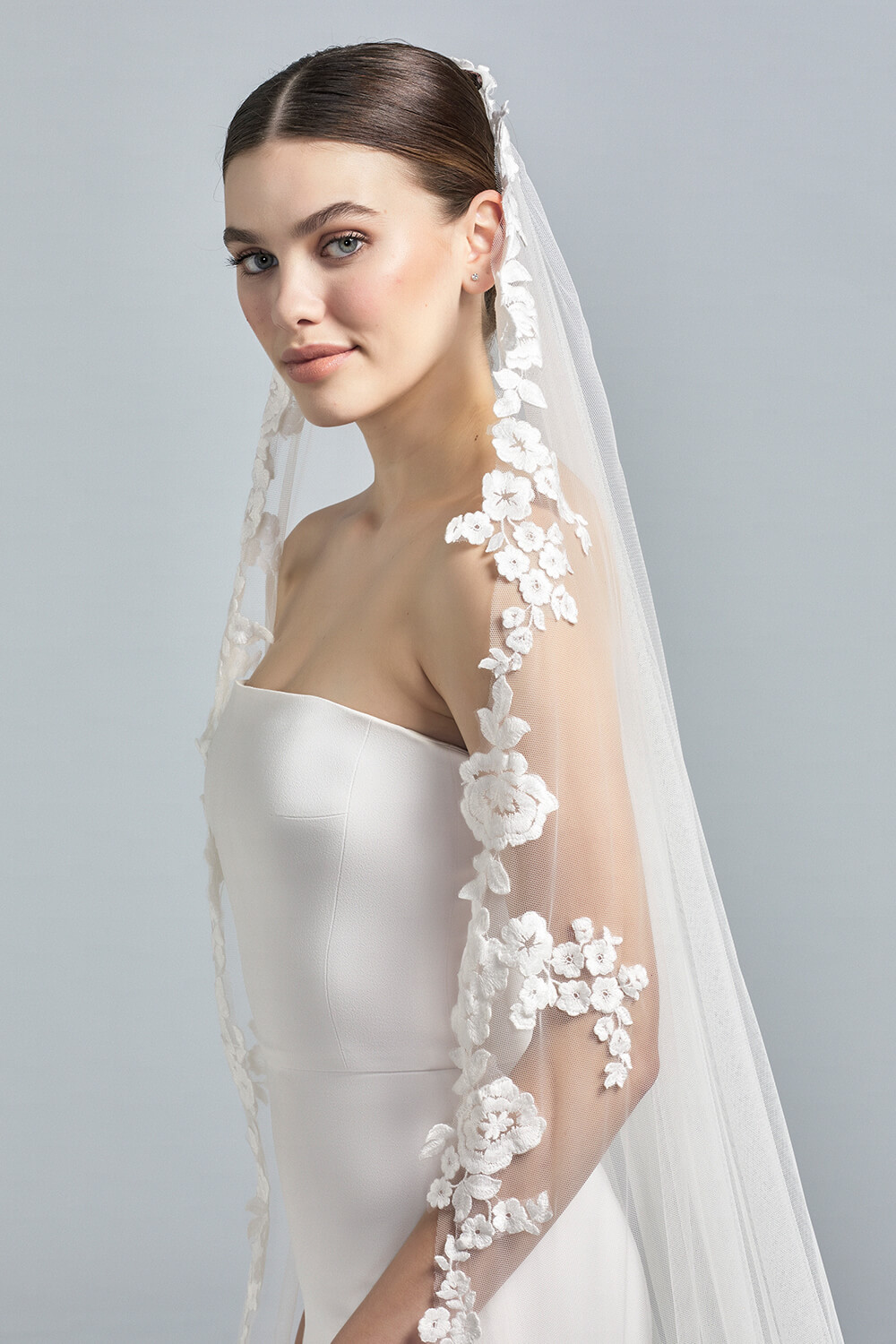 simple embroidered bridal veil