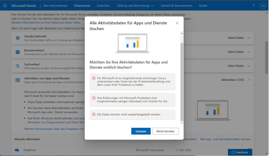 Bild 5: Löschen Sie die Aktivitätsdaten aus dem Onlinekonto img-6