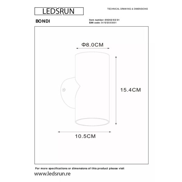 Fiche technique Design Moderne Bondi Lucide