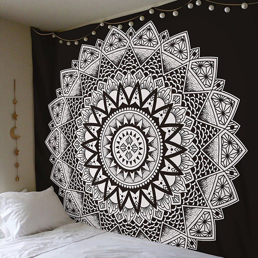 Drap / Tissu mural mandala noir et blanc – Image 6