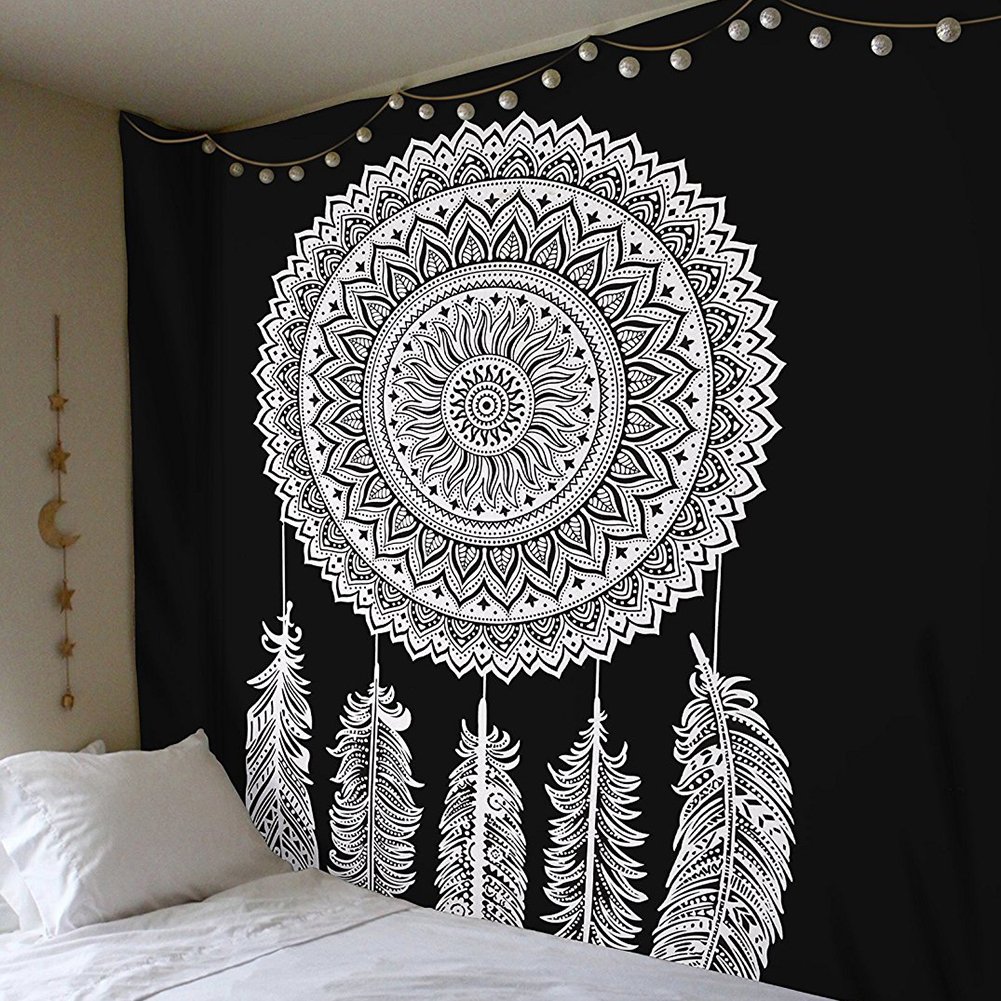 Drap / Tissu mural mandala noir et blanc – Image 4