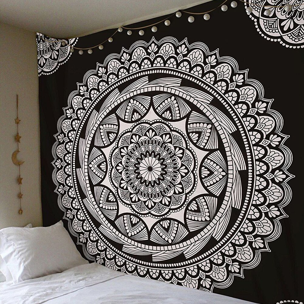 Drap / Tissu mural mandala noir et blanc