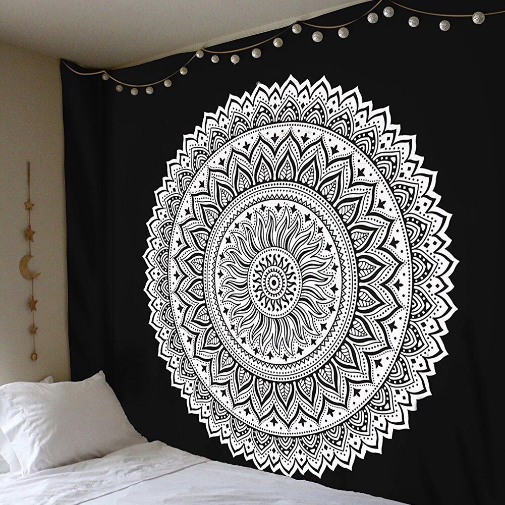 Drap / Tissu mural mandala noir et blanc – Image 2