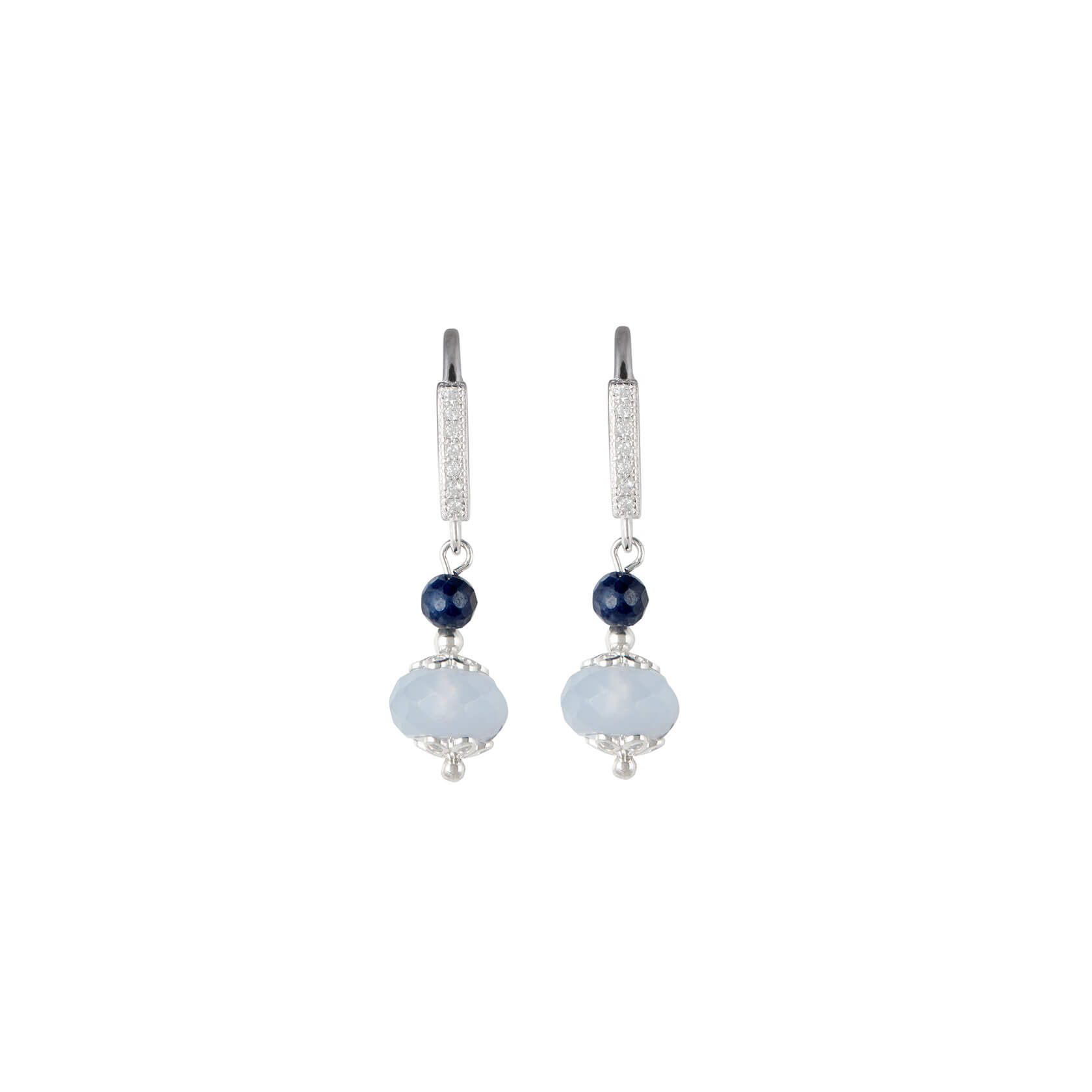 Chalcedony hook earrings with sapphire