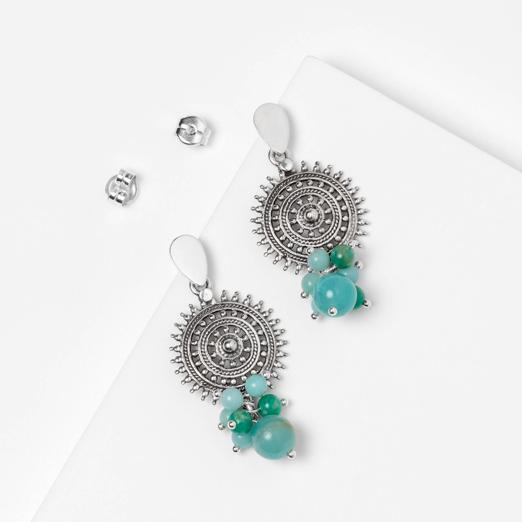 Amazonite earrings with sun shape mandala