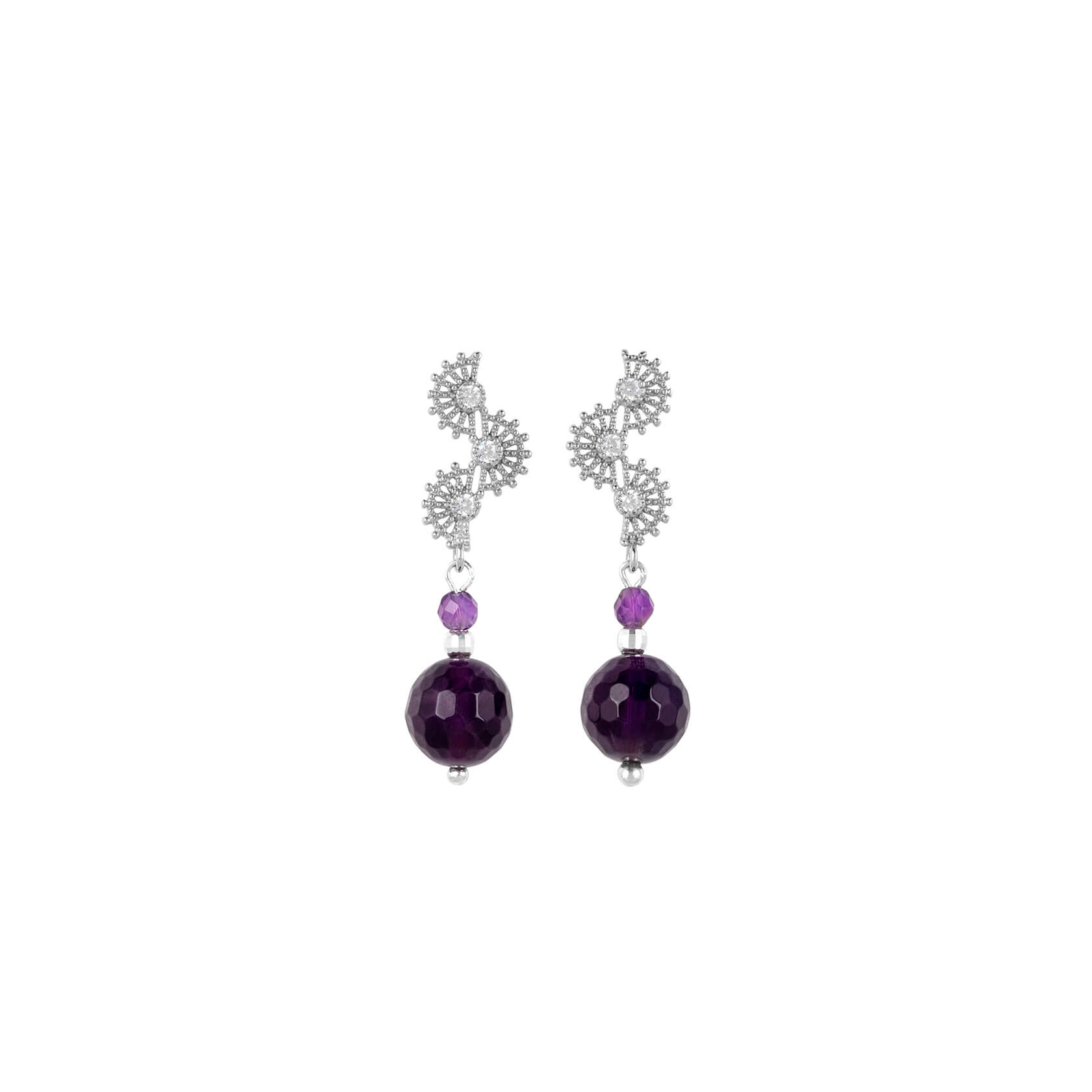 Long amethyst earrings with silver