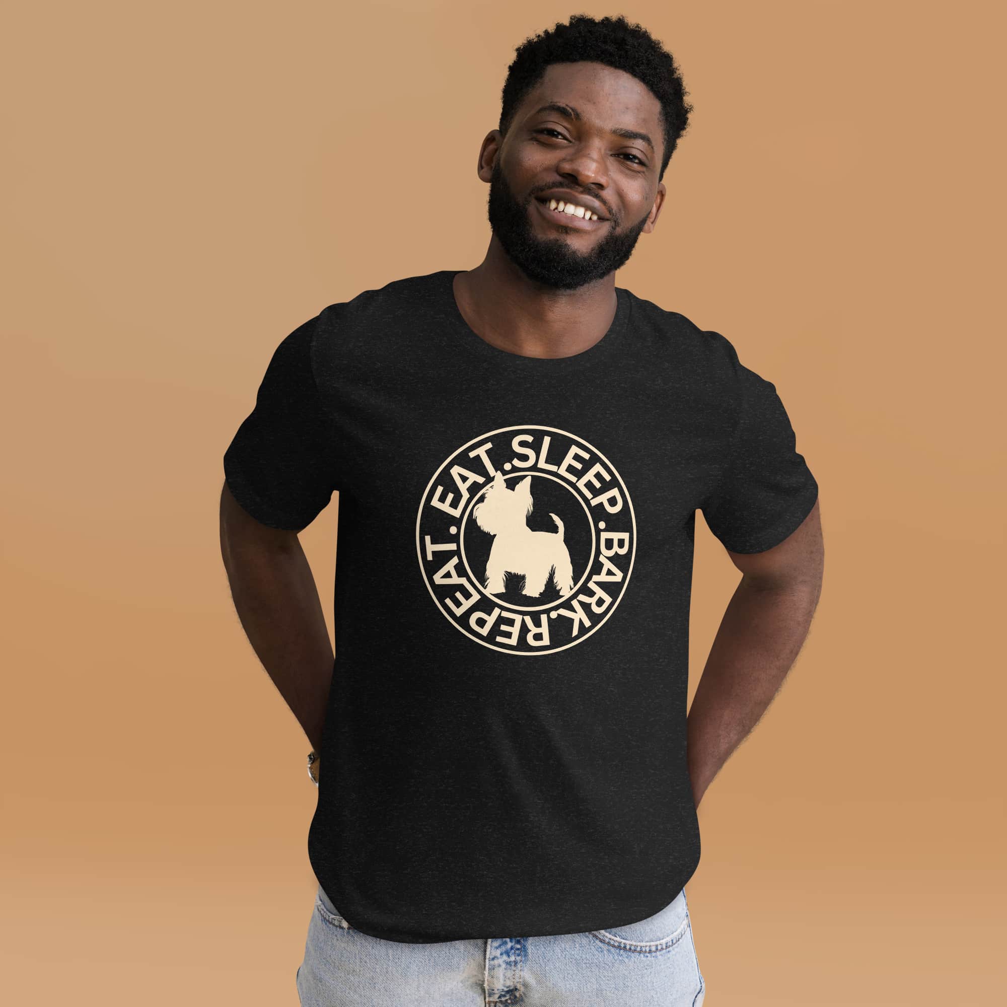 Eat Sleep Bark Repeat Biewer Terrier Unisex T-Shirt. Male