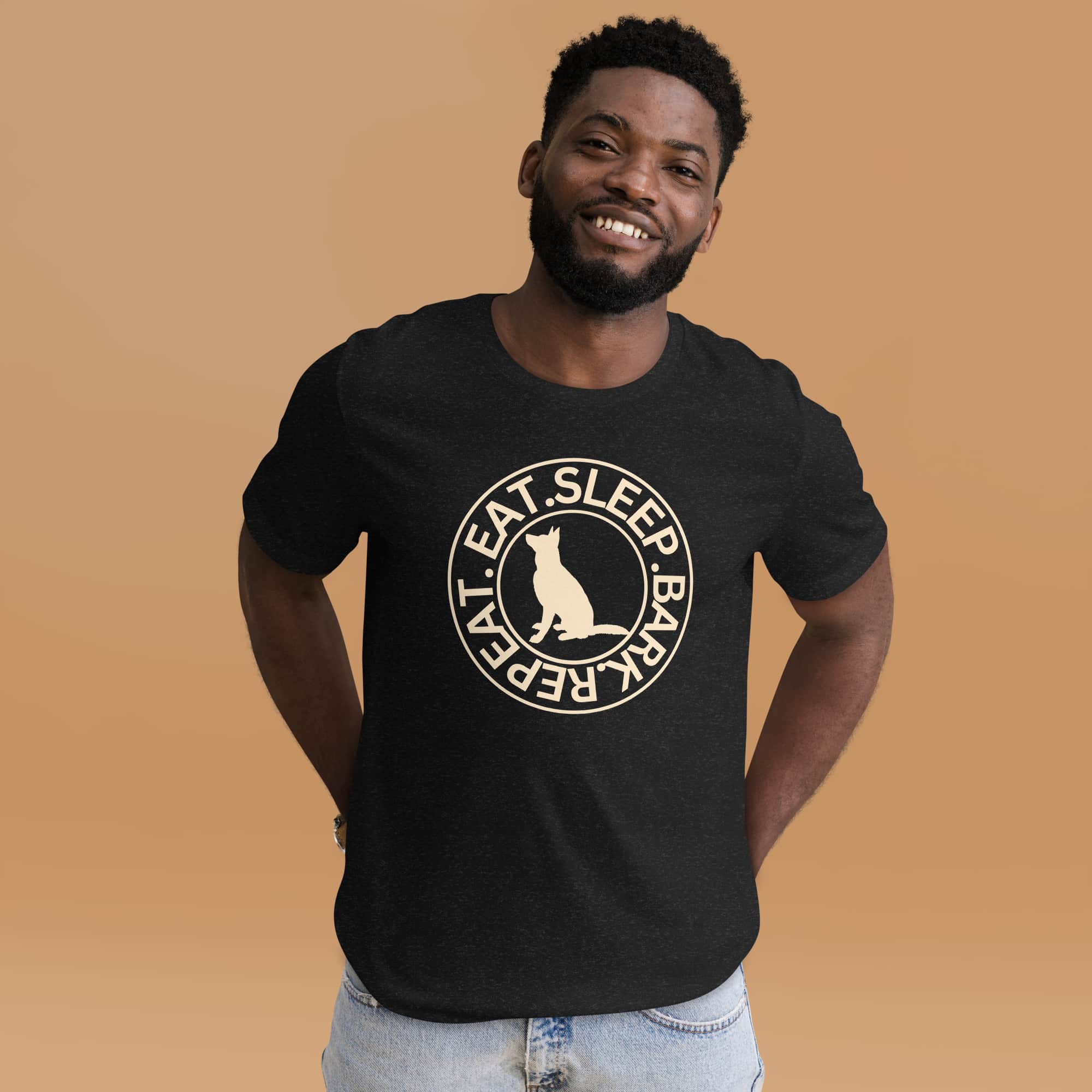 Eat Sleep Bark Repeat German Shepherd Unisex T-Shirt. Male