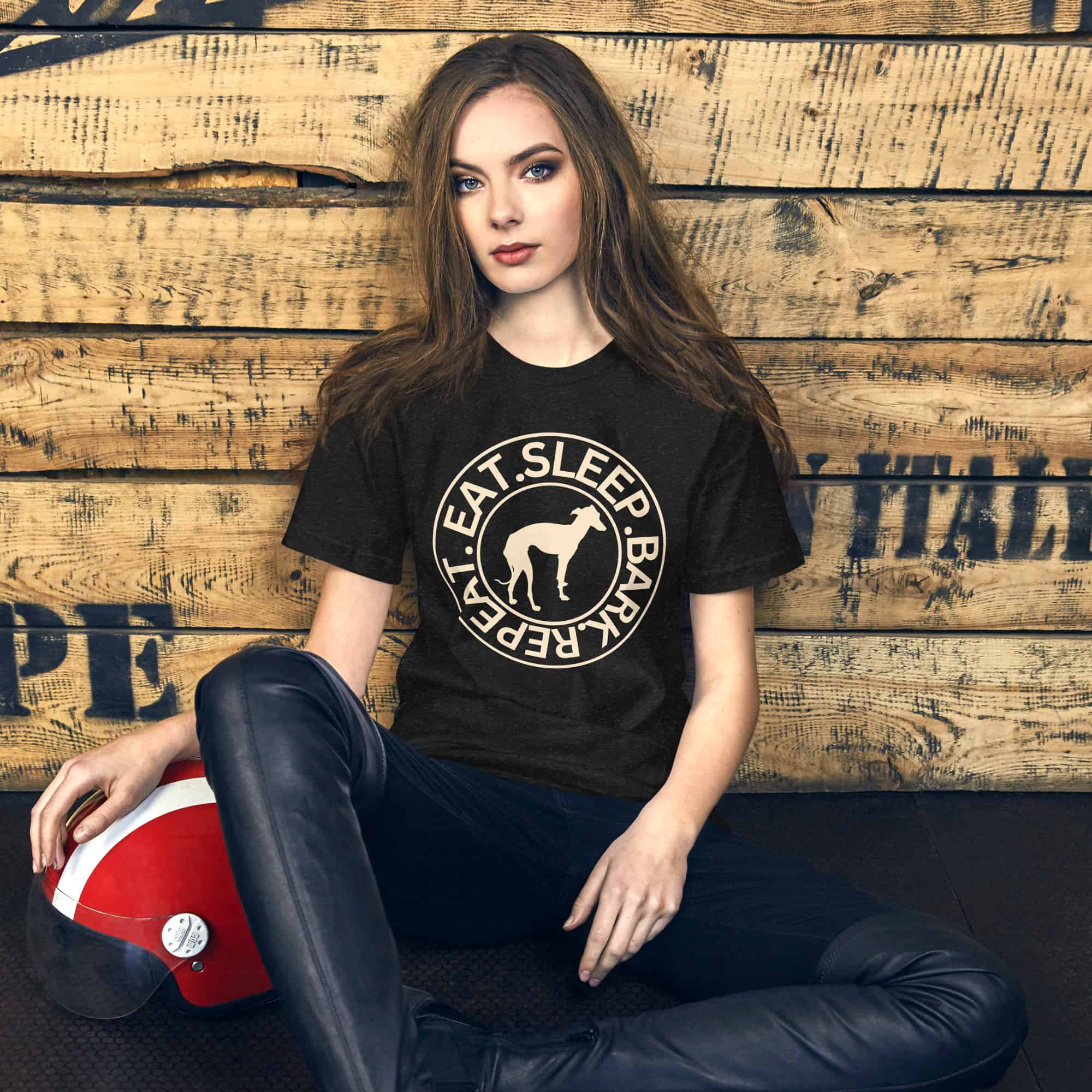 Eat Sleep Bark Repeat Italian Greyhound Unisex T-Shirt. Black Heather. Female