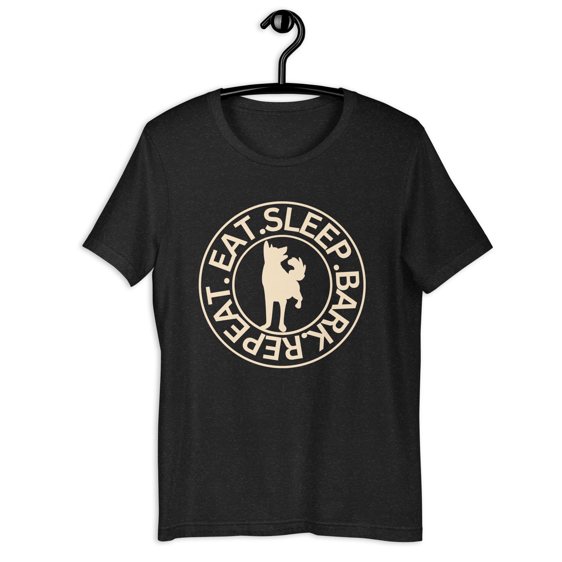 Eat Sleep Bark Repeat Shepherd Unisex T-Shirt. Black Heather