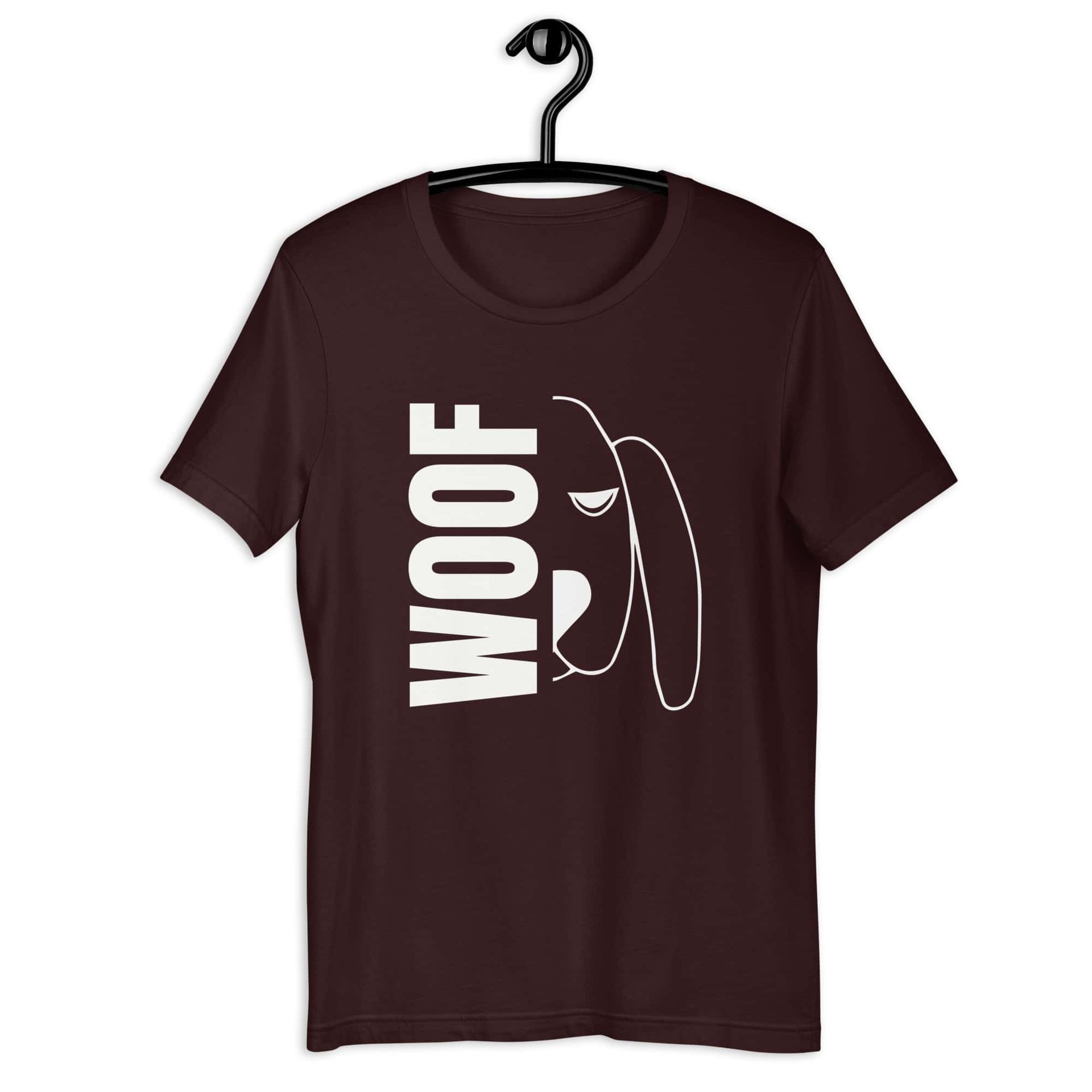 Woof Dachshund Unisex T-Shirt dark brown