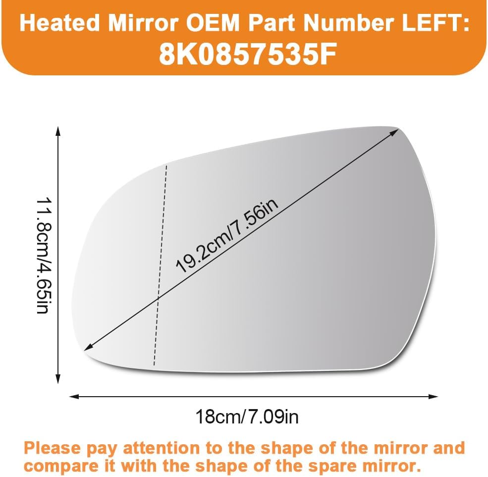 senzeal rétroviseur en verre chauffant côté conducteur gauche avec plaque de support pour audi a3 8p a4 8k b8 a5 8t 8k0857535f remplacement de rétroviseur (gauche)