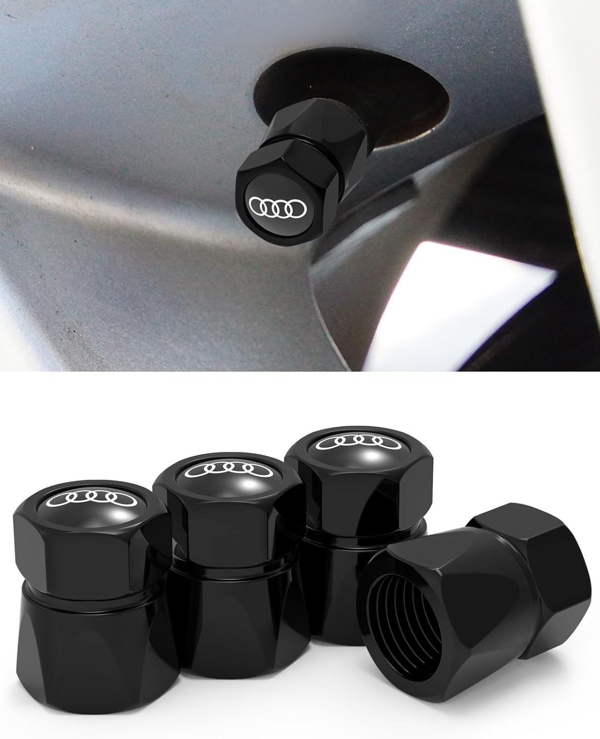 valve de pneu de voiture 4 pièces pour audi a1 a3 rs3 a4 a5 a6 a7 rs7 a8 q3 q5 q7 r8 série s, bouchon de valve de voiture résistant à la corrosion, accessoires de voiture, noir