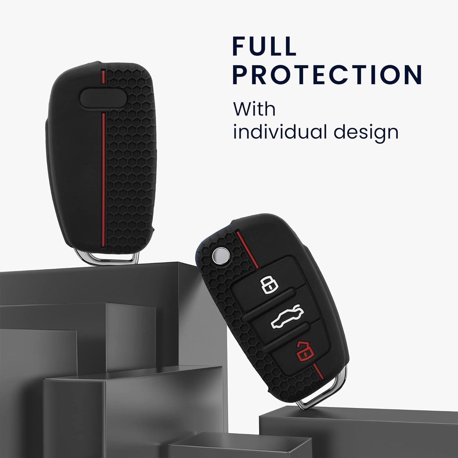 kwmobile Étui de protection pour clé de voiture compatible avec accessoire audi 3 clés Étui de protection en silicone souple noir rouge