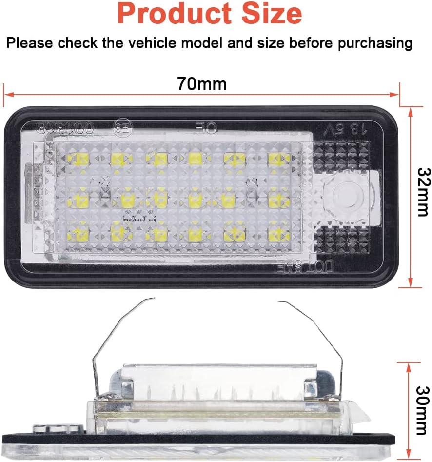 uraqt ampoules led de plaque d'immatriculation super lumineuses canbus sans erreur 6000 k xénon blanc 18smd, 2 pièces led éclairage de plaque d'immatriculation pour a/udi a3 s3 a4 s4 a6 s6 c6 a8 s8 q7 rs4 rs6