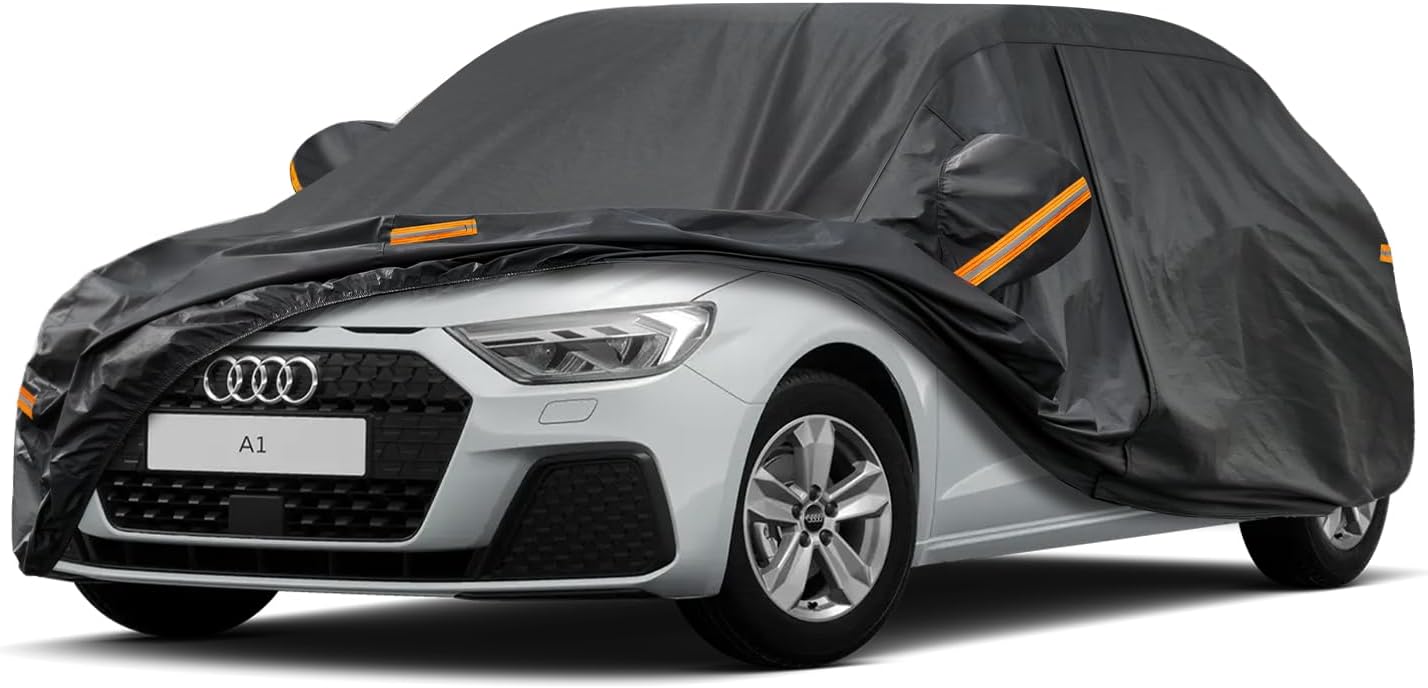 kayme housse de protection imperméable et respirante compatible avec audi a1 (2012 2024), 7 couches de protection extérieure pour voiture, contre la pluie, le soleil, la poussière avec fermeture éclair.