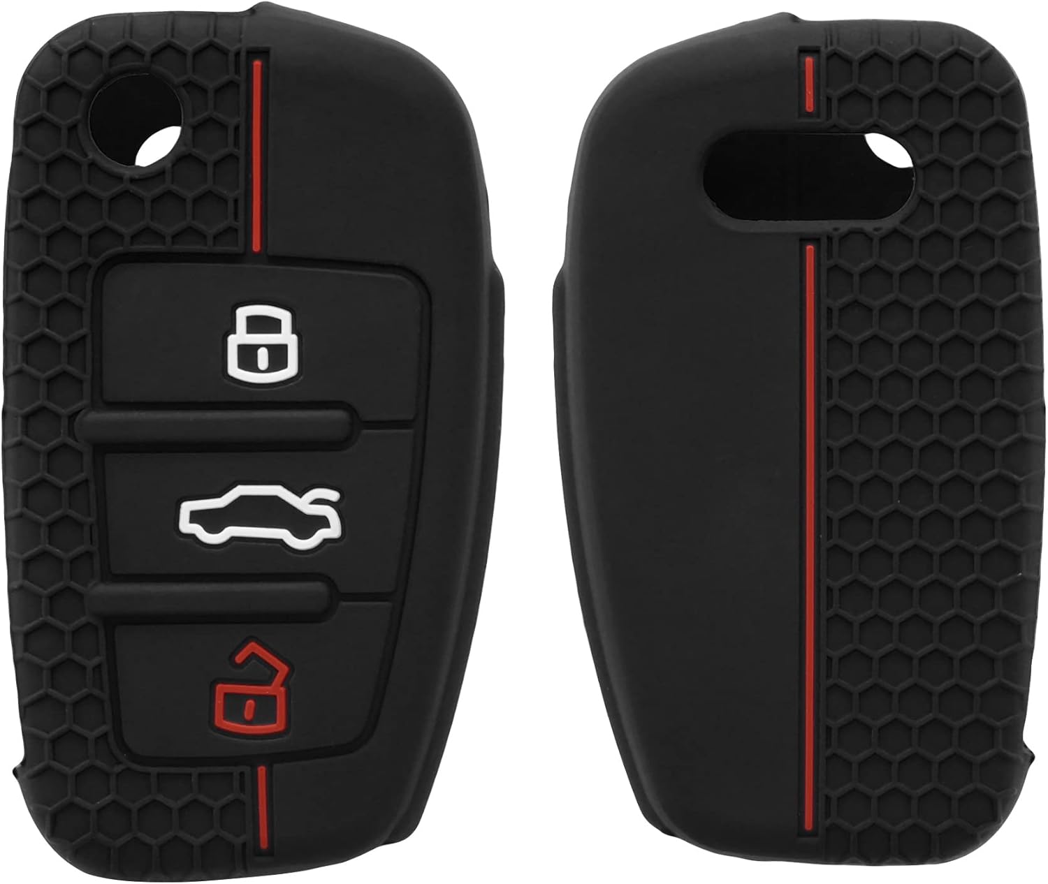 kwmobile Étui de protection pour clé de voiture compatible avec accessoire audi 3 clés Étui de protection en silicone souple noir rouge