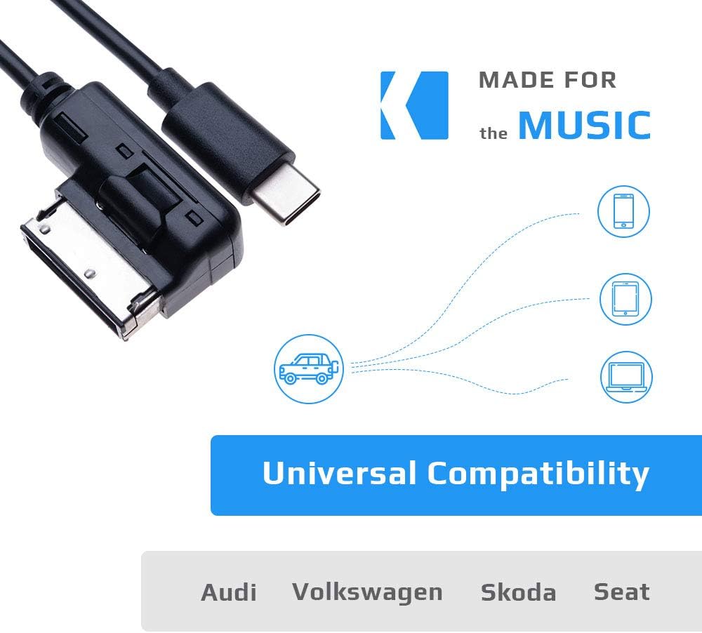 keple adaptateur audio mp3 ami vers usb c pour interface musicale compatible avec audi a3, a4, s4, a5, s5, s6, a8, s8, a8 l, q3, q5, q7, tt, r8, vw jeta, golf mk6, tiguan touareg wagon siège skoda | 1m