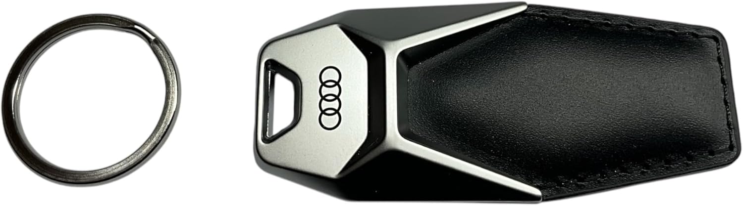 audi 3181900600 porte clés avec logo, métal, cuir, noir/argent, taille unique