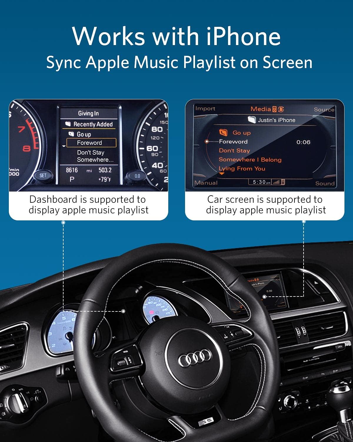 invery airdual adaptateur bluetooth 5.0 aptx hd compatible avec audi mmi 3g ami music interface, audi symphony, audi concert, vw mdi, mercedes media interface