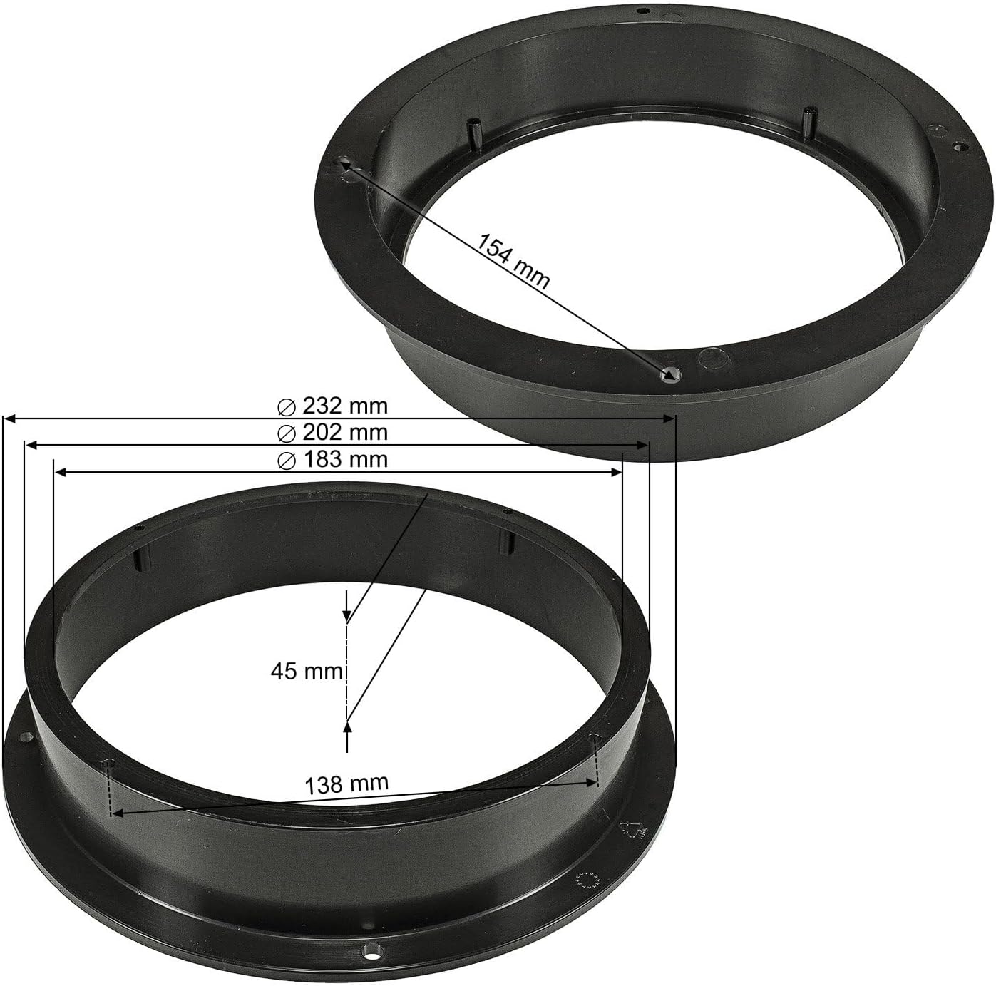 tomzz audio 2803 017 supports d'adaptateur d'anneaux de haut parleur compatibles avec la porte avant d'audi a4 a5 pour haut parleurs 200 mm din