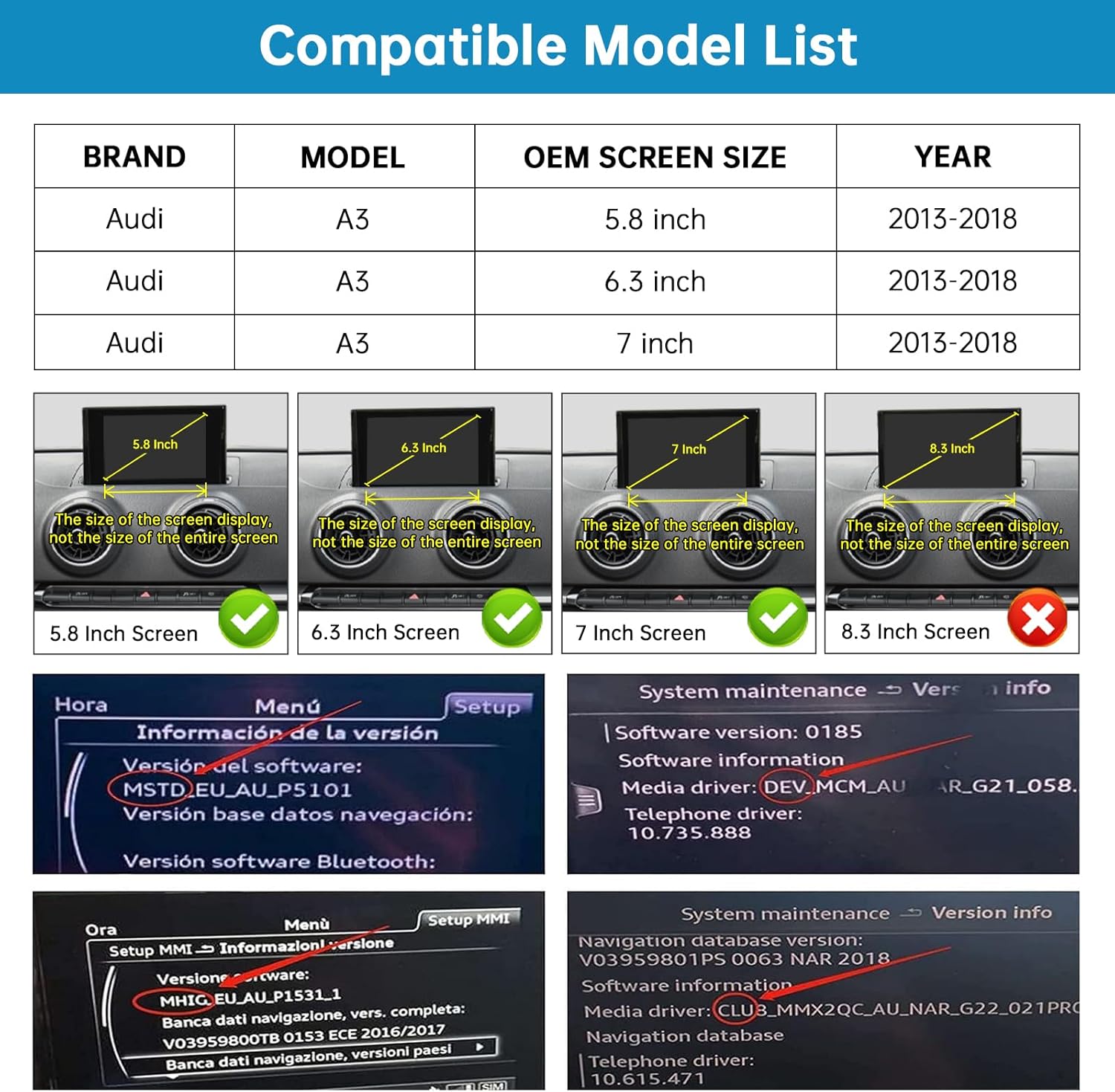 kit décodeur ninetom avec carplay sans fil et android auto pour audi a3/s3 2013 2018, support mimrorlink, youtube, caméra de recul gps, siri