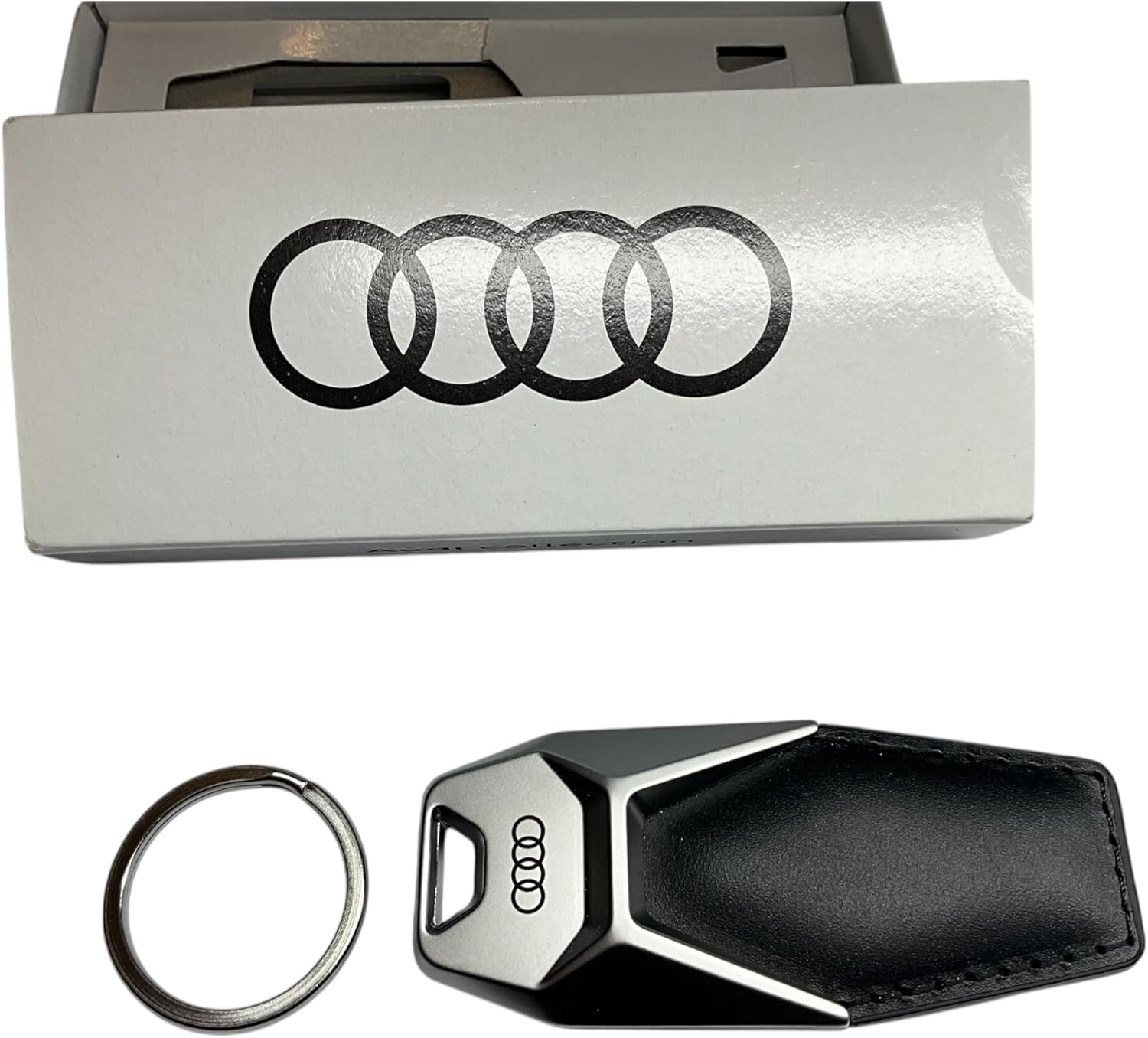 audi 3181900600 porte clés avec logo, métal, cuir, noir/argent, taille unique