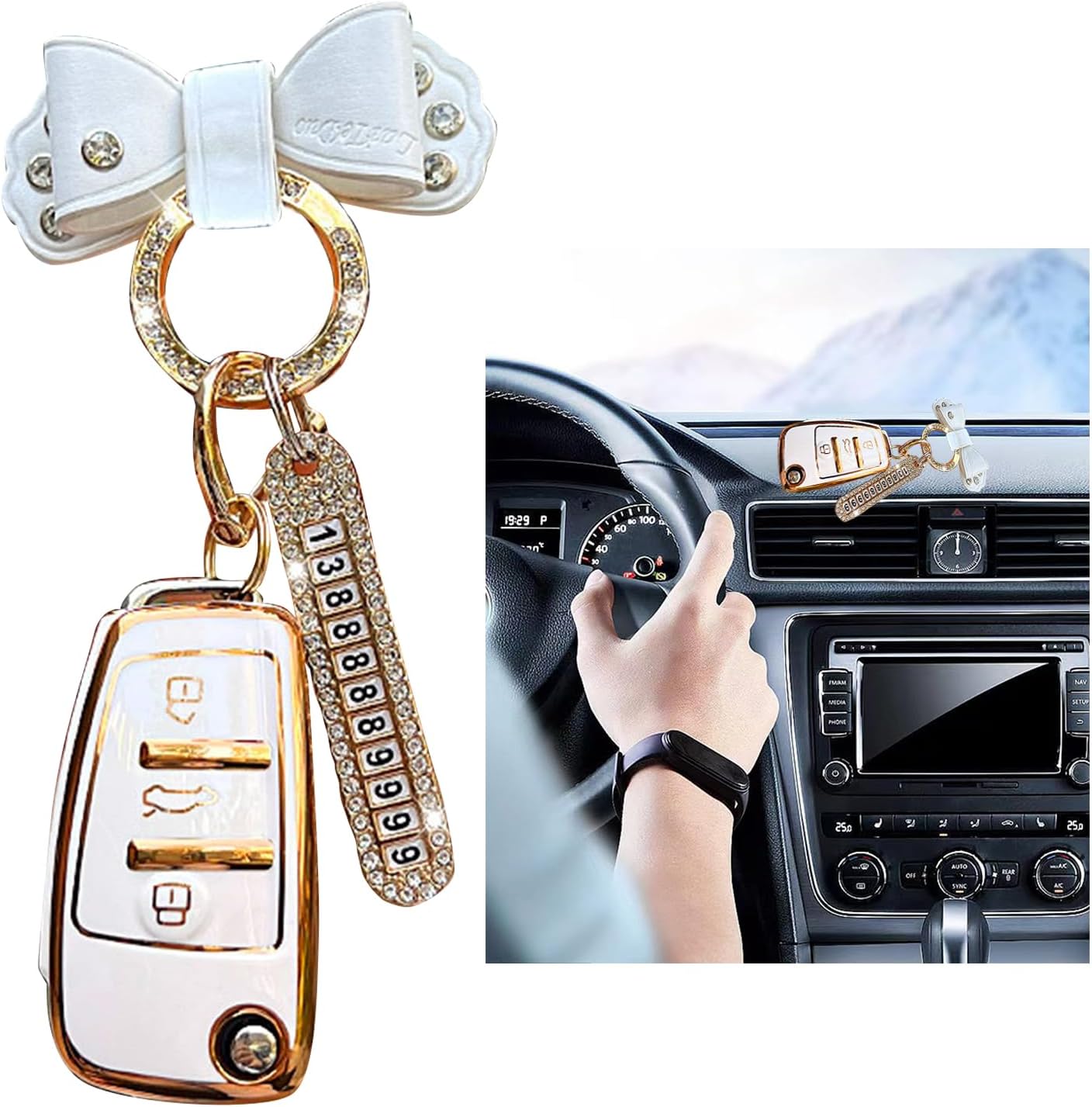 shapepoty Étui pour clé de voiture a1, a3, a4, a6, a8, quattro, q2, q3, q7, s3, s6, rs3, rs6, r8, tt, tts, 3 boutons (étui + boucle papillon + plaque d'immatriculation)