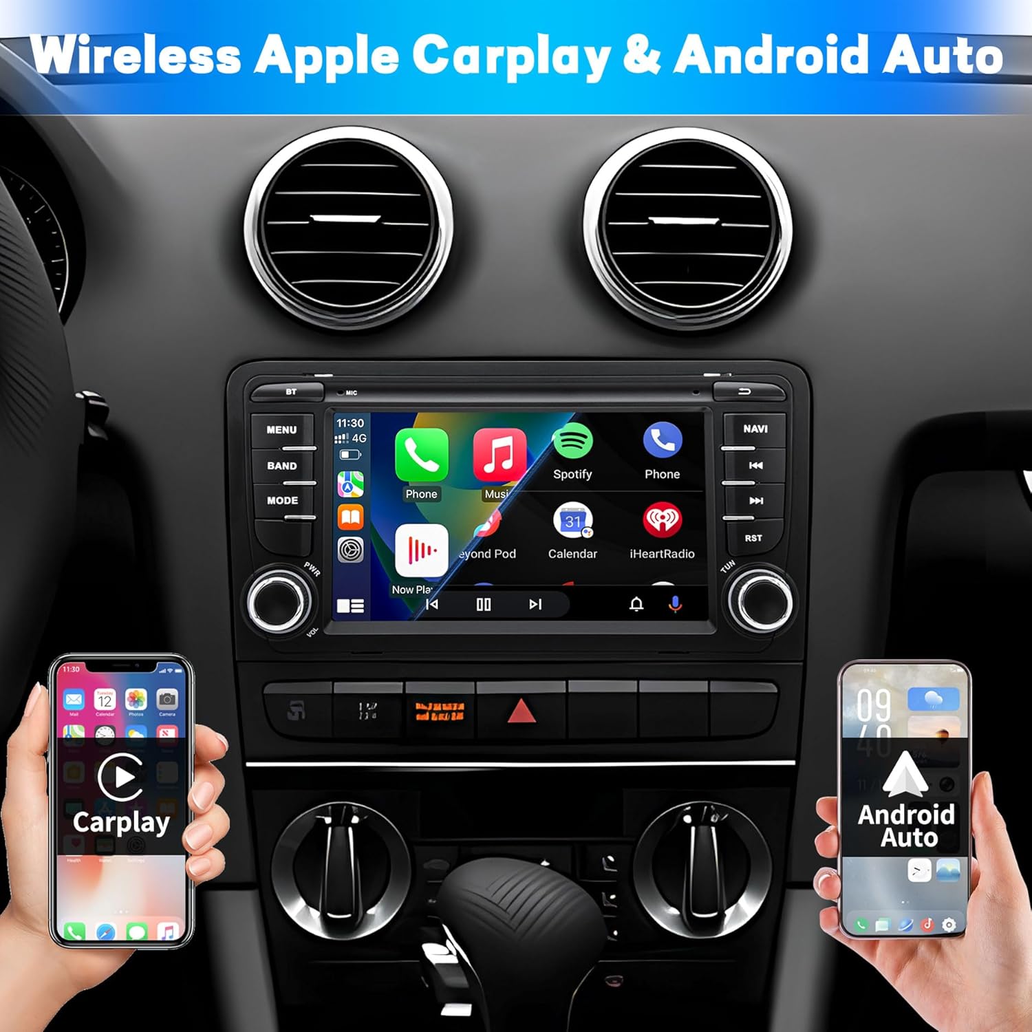 autoradio pour audi a3 s3 8p rs3 2003 2004 2005 2006 2007 2008 2009 2010 2011 2012, système android 12 2g+64g avec android auto carplay, écran tactile 7