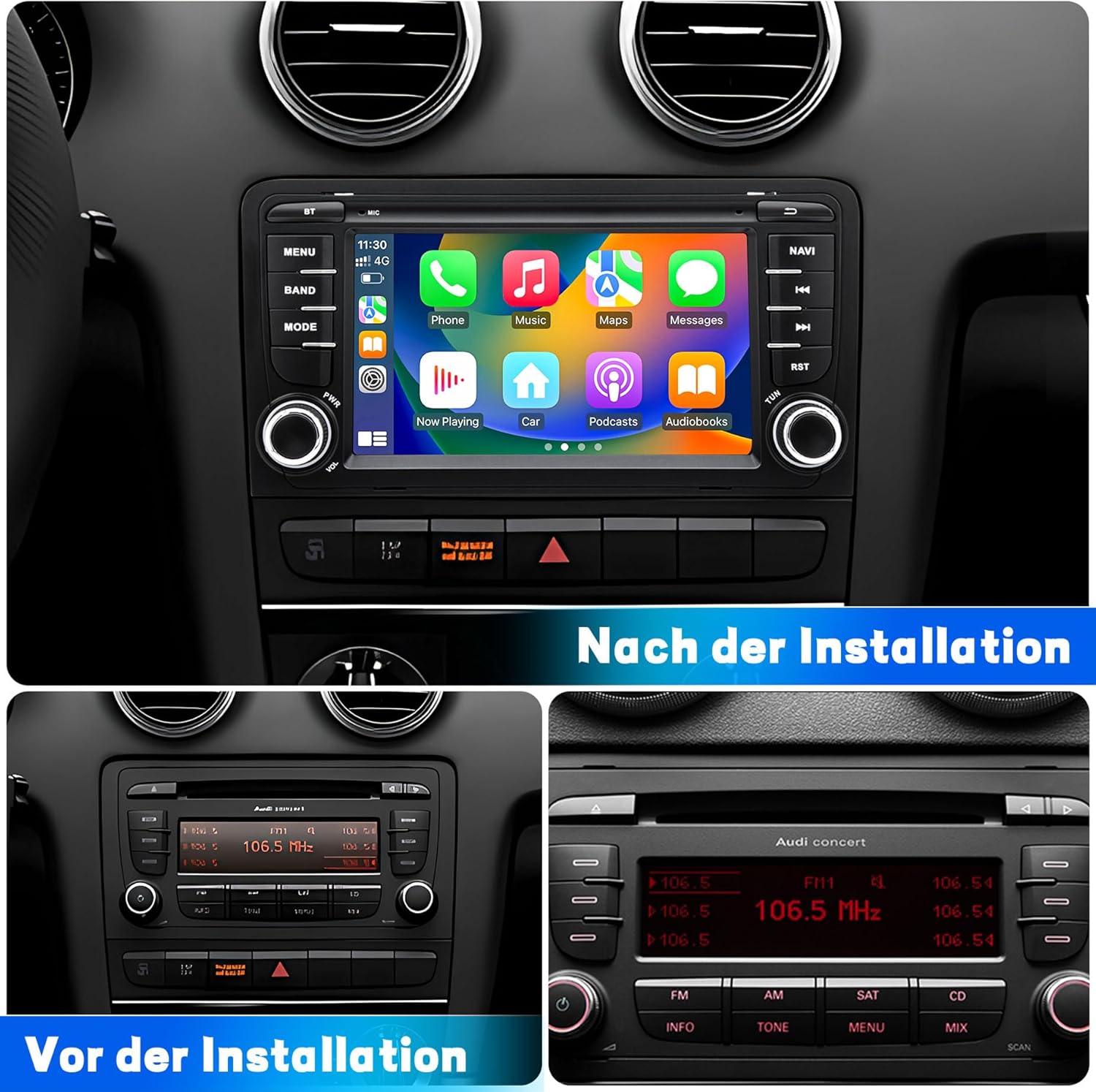 autoradio pour audi a3 s3 8p rs3 2003 2004 2005 2006 2007 2008 2009 2010 2011 2012, système android 12 2g+64g avec android auto carplay, écran tactile 7