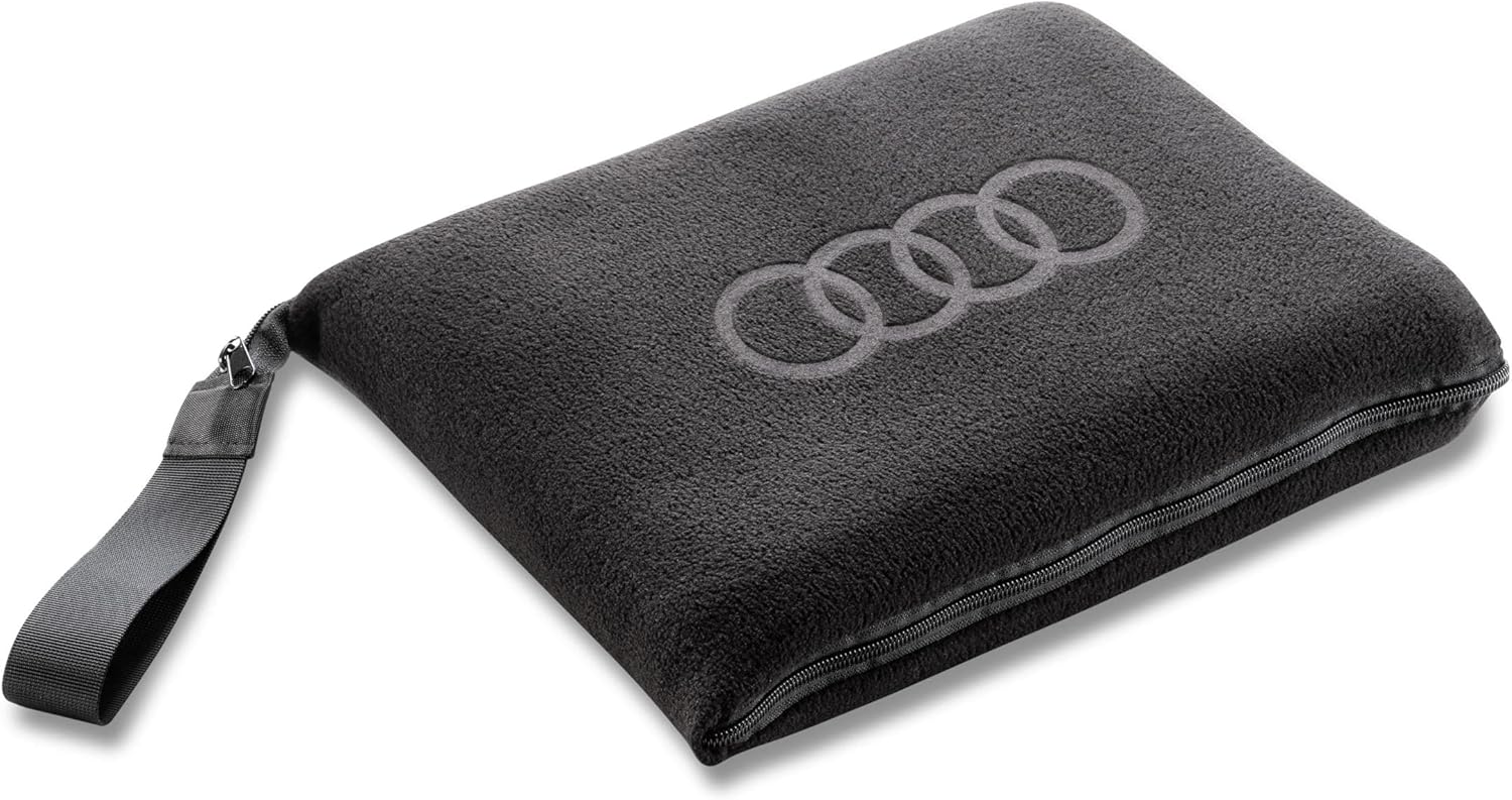 audi 3292200300 couverture polaire 2 en 1 coussin pliable noir avec anneaux logo audi