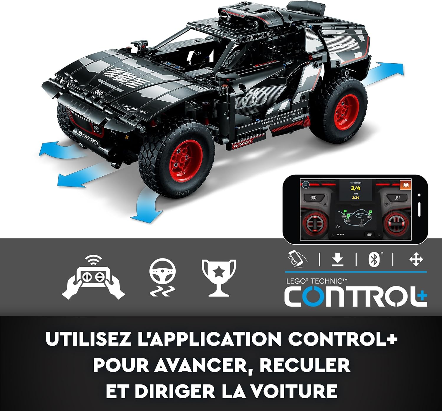 lego technic audi rs q e tron voiture de rallye télécommandée modèle à construire tout terrain dakar contrôlée par application rc avec control+ idée cadeau pour garçons et filles de 10 ans et plus 42160