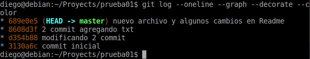 16 git log con comandos de estilo y compacto