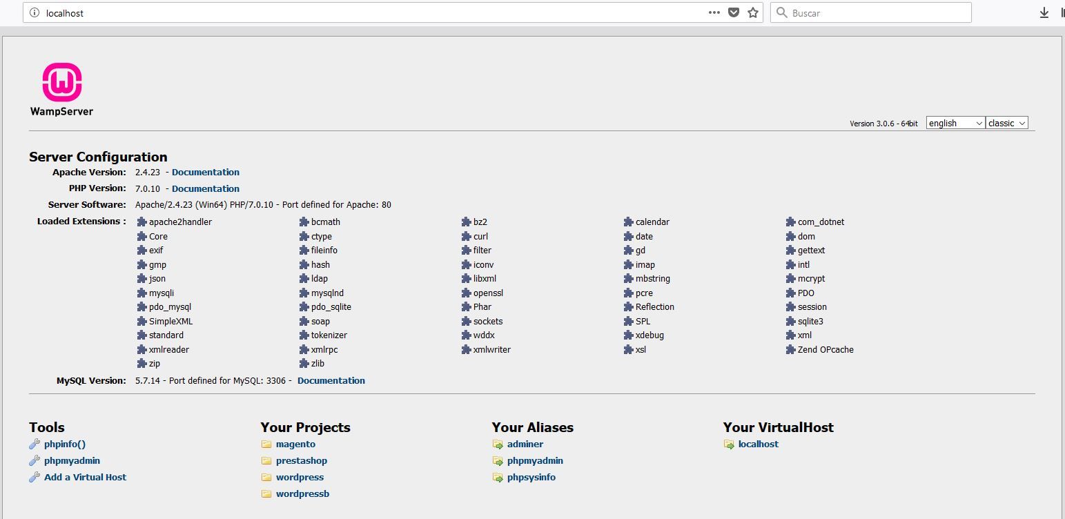 Página localhost en Wamp server