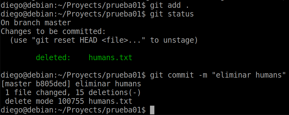 21 git add y commit tras eliminación manual