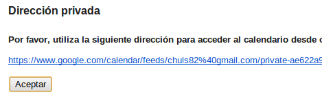 Direccion privada sincronización del calendario Google Calendar