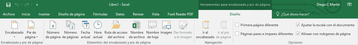 Herramientas de encabezado y pie en MS Excel