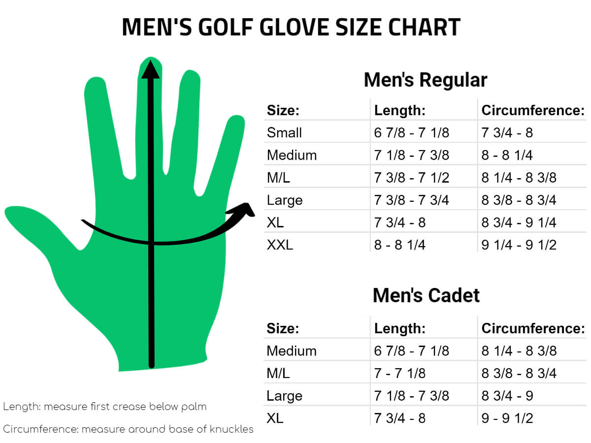 Mizuno golf glove size chart on sale