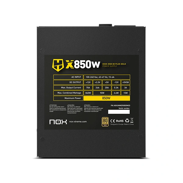 Fuente De Poder Nox Hummer X 850w Plus Gold 8