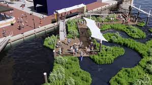 The Harbor Wetland Experience Awaits, portrayed in an artist's rendering of a waterfront park.