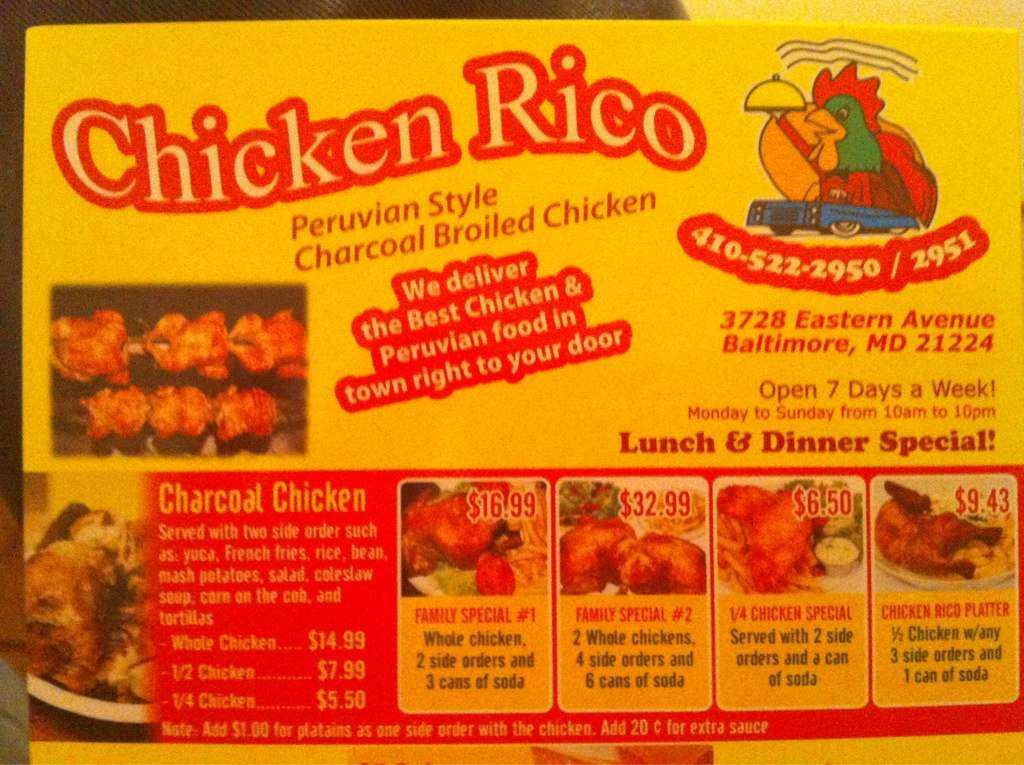 chicken rico menu