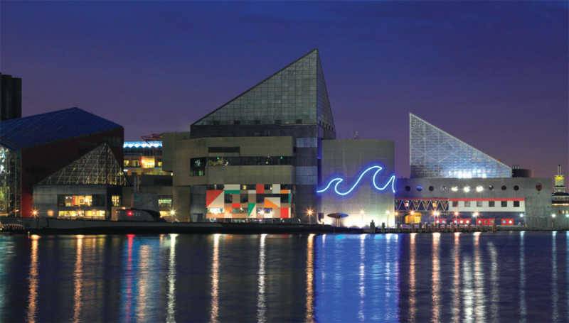 The baltimore museum of art at night.