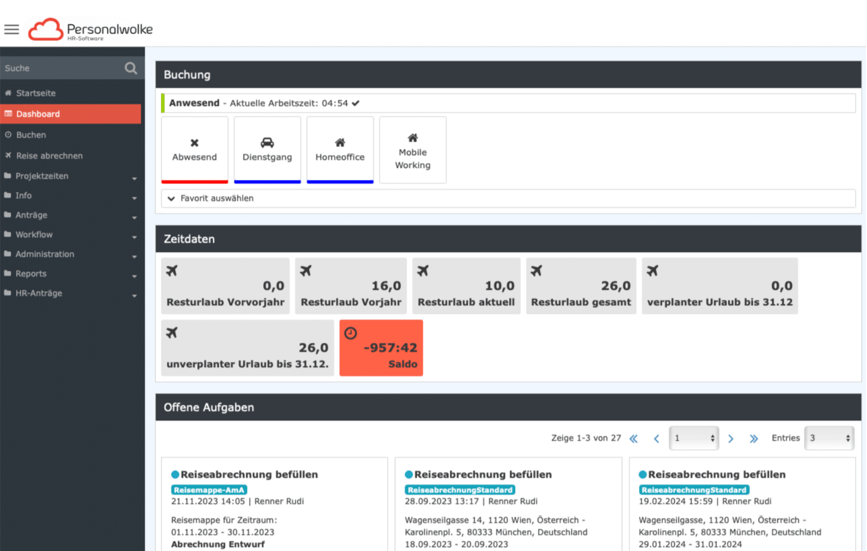 Ein Screenshot eines Cloud-Management-Dashboards.