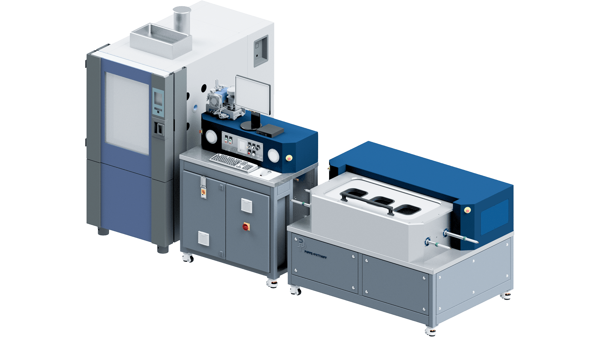 1050 bar gas helium, nitrogen and hydrogen leaktest stand with climate chamber on the left and stainless steel security chamber 