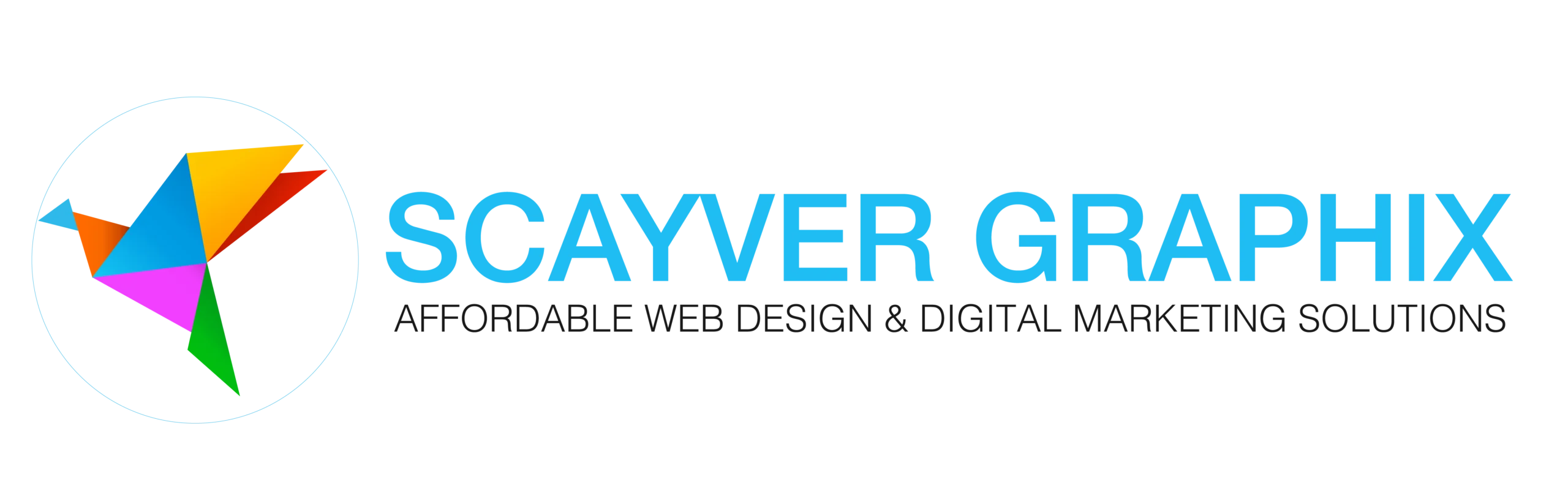 Logo for Scavyer Graphix: Multicolored geometric graphic on the left, with "Scavyer Graphix" and tagline on right.